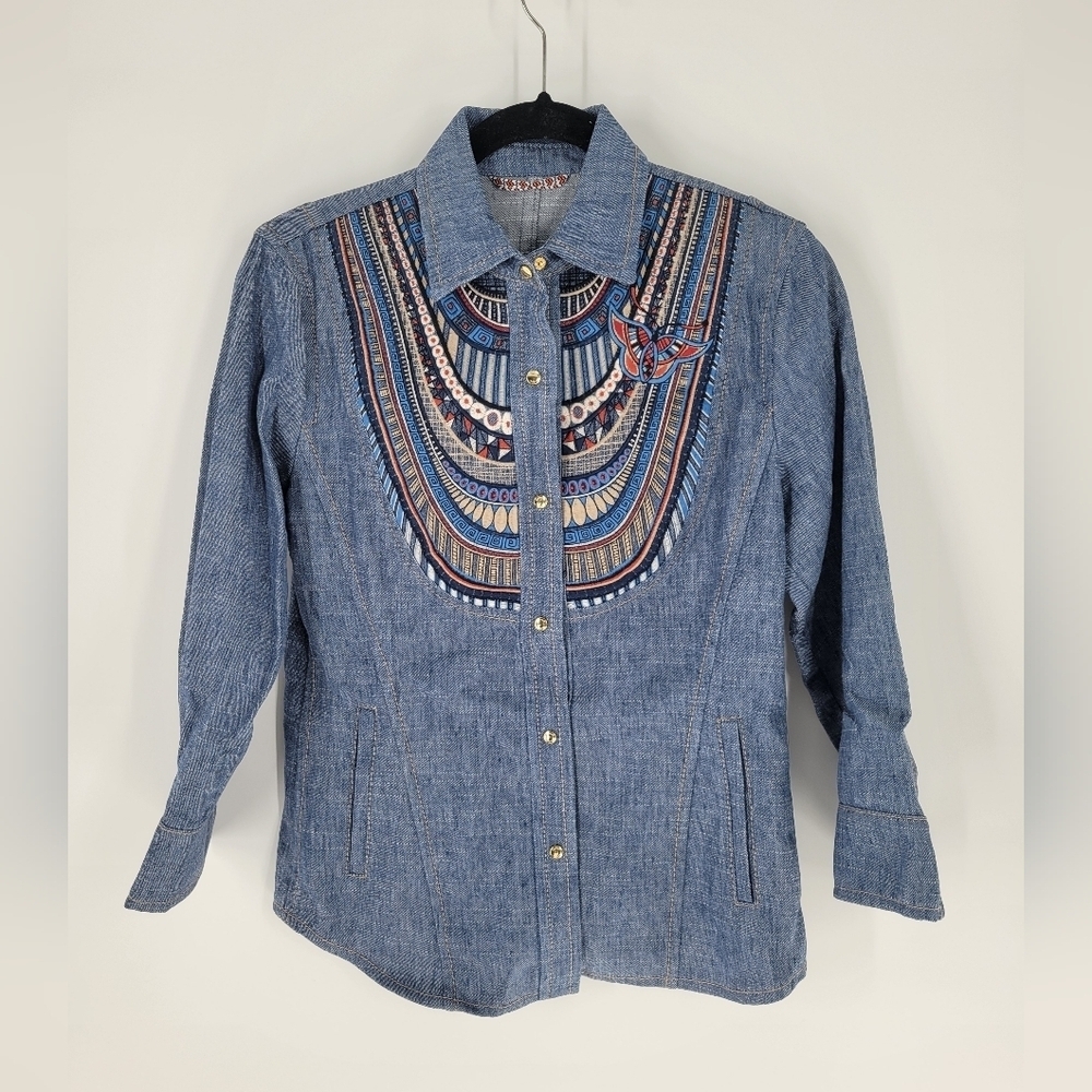 Sonia Bogner denim embroidered western shirt‎ Small